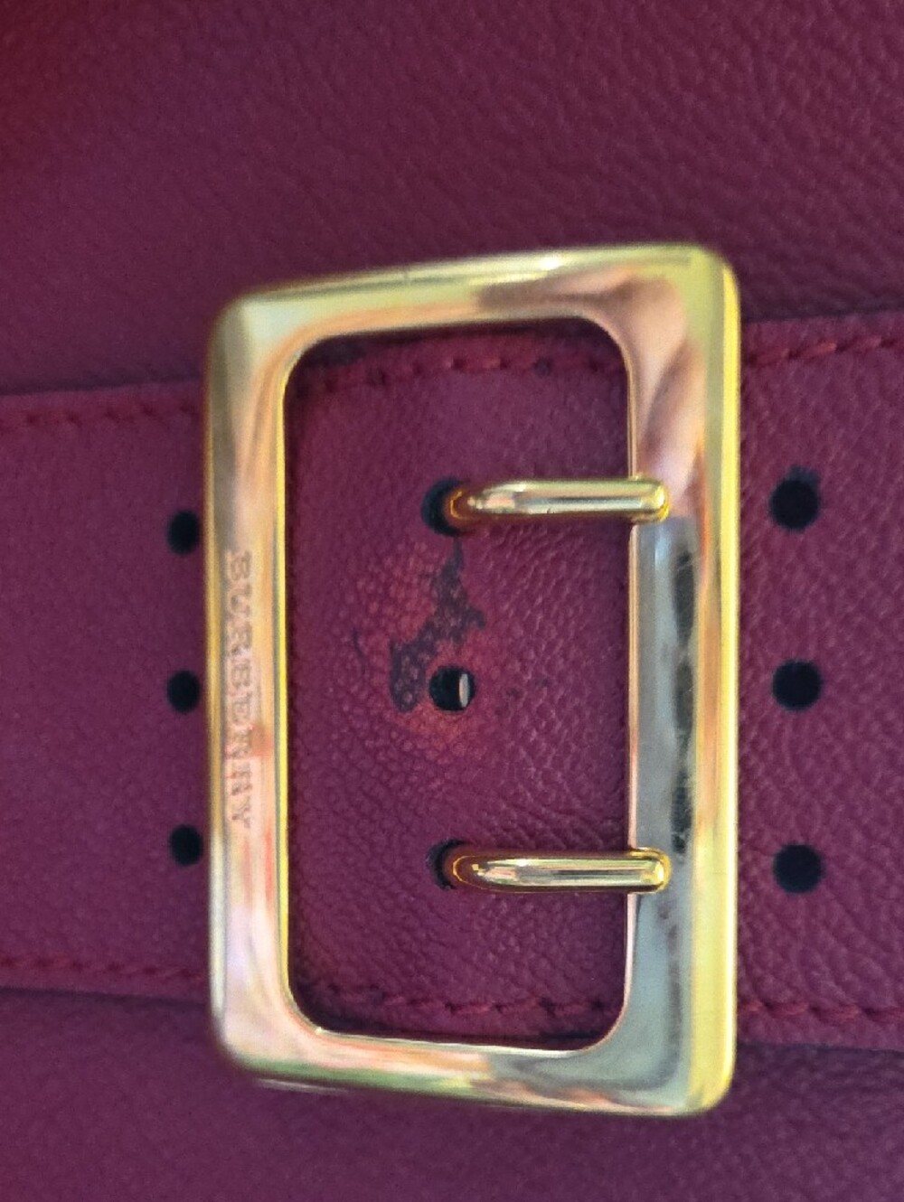 Burberry Burgundy Leather Satchel with Gold Buckle and Check Strap - Picture 2 of 5